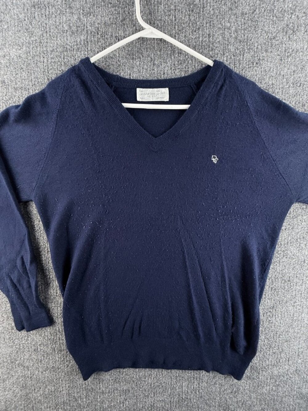 VTG Christian Dior Logo Sweater V-Neck Pullover Blue USA Medium Long Sleeve Mens